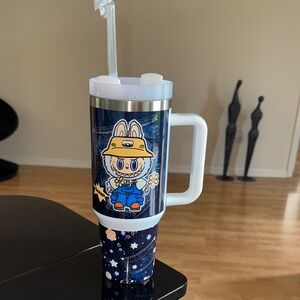 Travel mug with LABUBU Inspired Character, Handle & Straw, NEW
